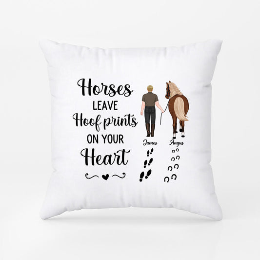 2938PUK1 horses leave hoof prints on your heart pillow personalised gift for him