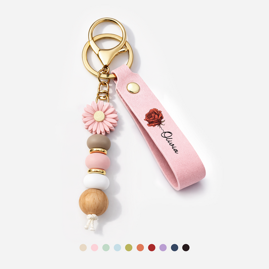 2966MUK1 personalised uv printed daisy beaded keyring with flower for her 2966mj8f5a