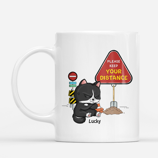 2967MUK2 please keep your distance personalised mug for cat lovers funny
