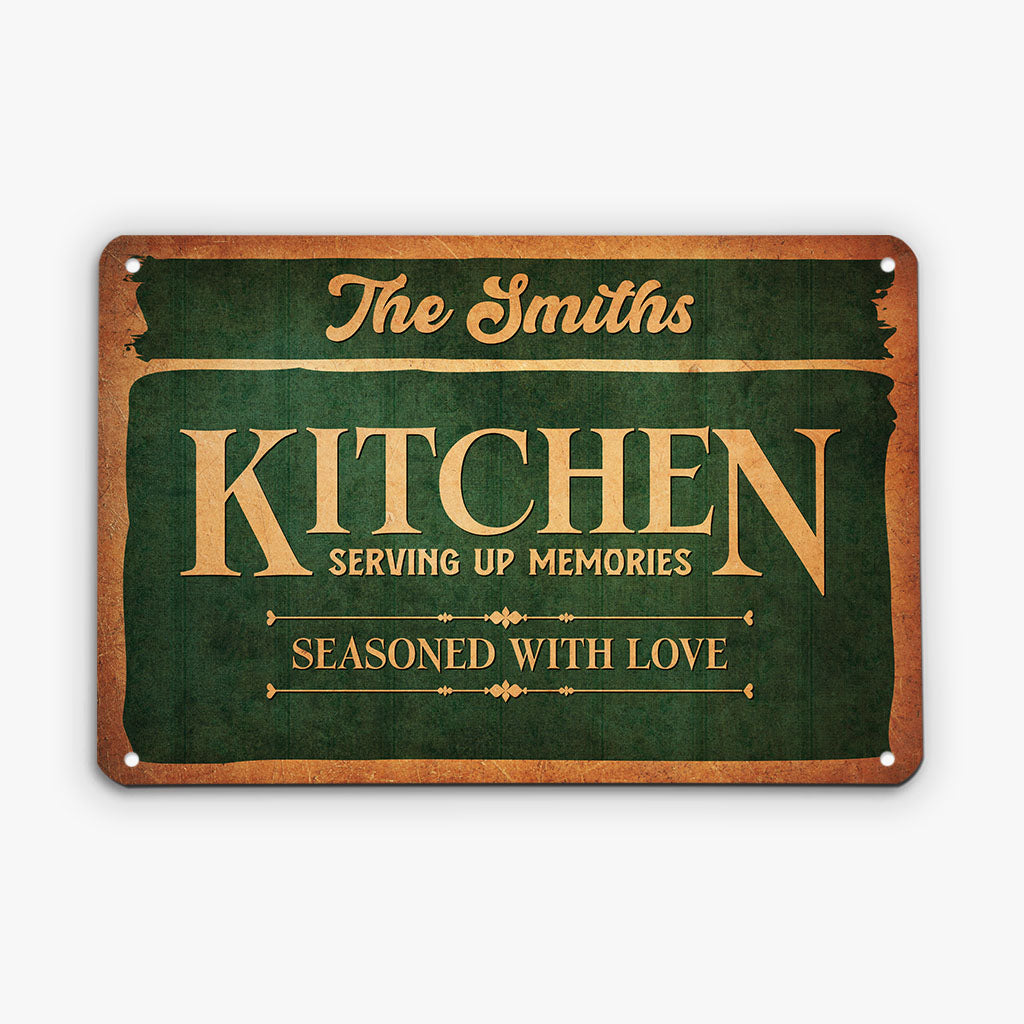 2971EUK1 serving up memories kitchen metal sign custom gift for cooking lover