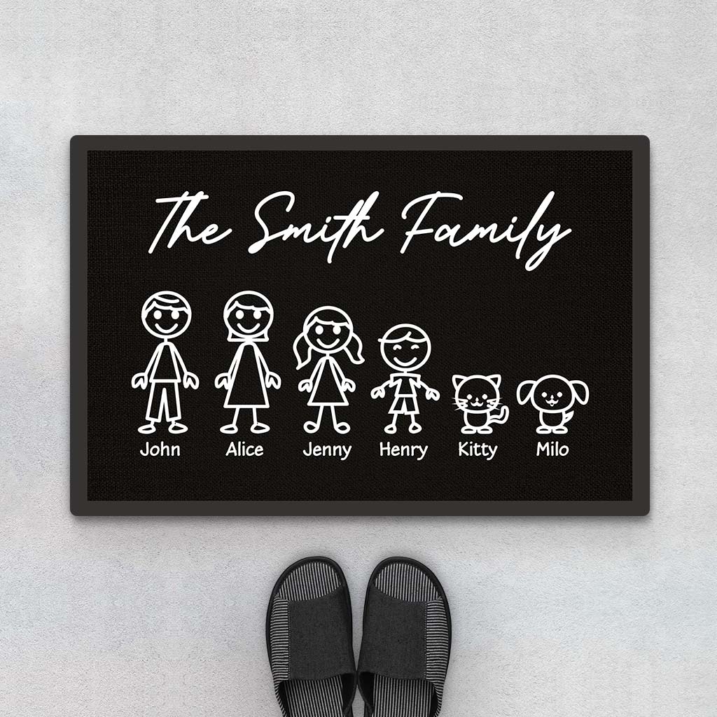 2994DUK1 black white the smith family doormat personalised gifts for parents