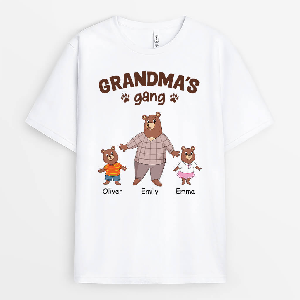 3001AUK1 bear grandmas gang t shirt personalised presents for grandma
