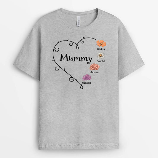 3043AUK2 grandma heart retro flowers personalised t shirt for grandma