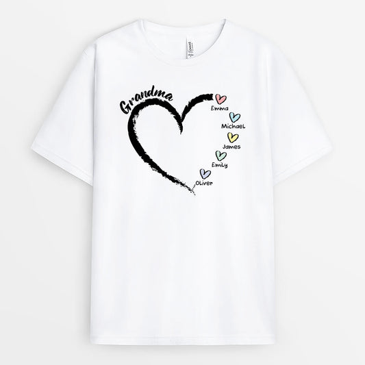 3044AUK1 grandma heart names t shirt personalised presents for grandma
