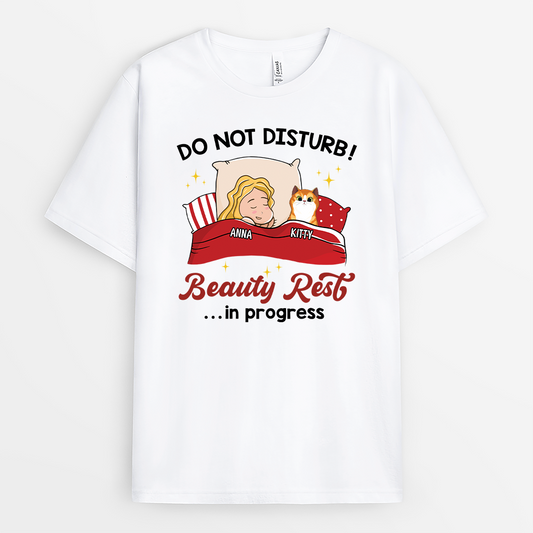 3060AUK1 do not disturb_ beauty rest in progress t shirt personalised gifts for cat lovers