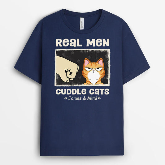 3091AUK2 real man cuddle cats t shirt personalised presents for cat lovers