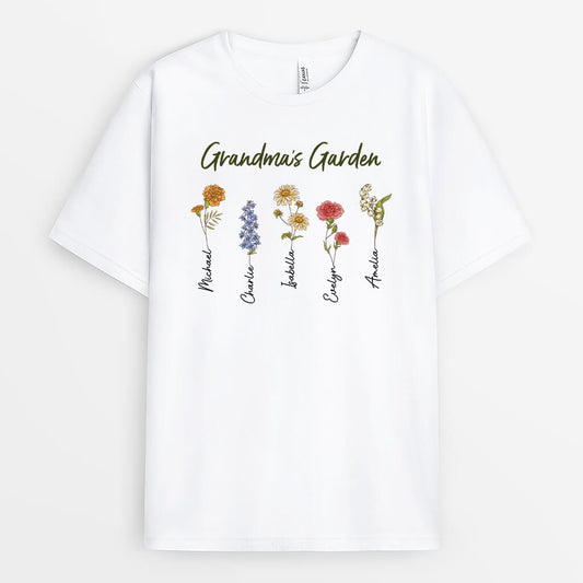 3097AUK1 grandmas garden flower t shirt personalised presents for grandma