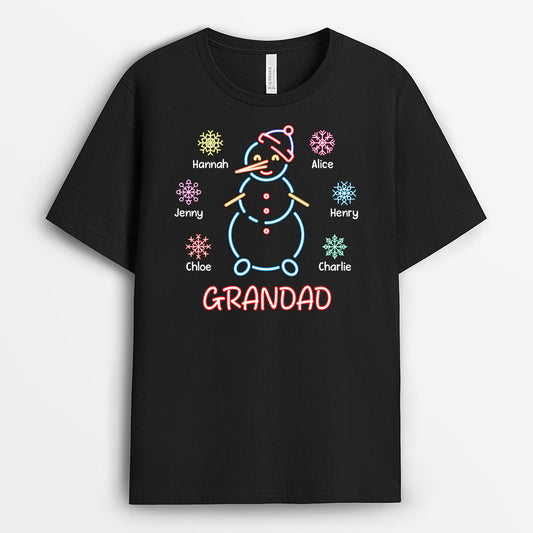 3103AUK1 neon snowman grandad t shirt personalised presents for grandad