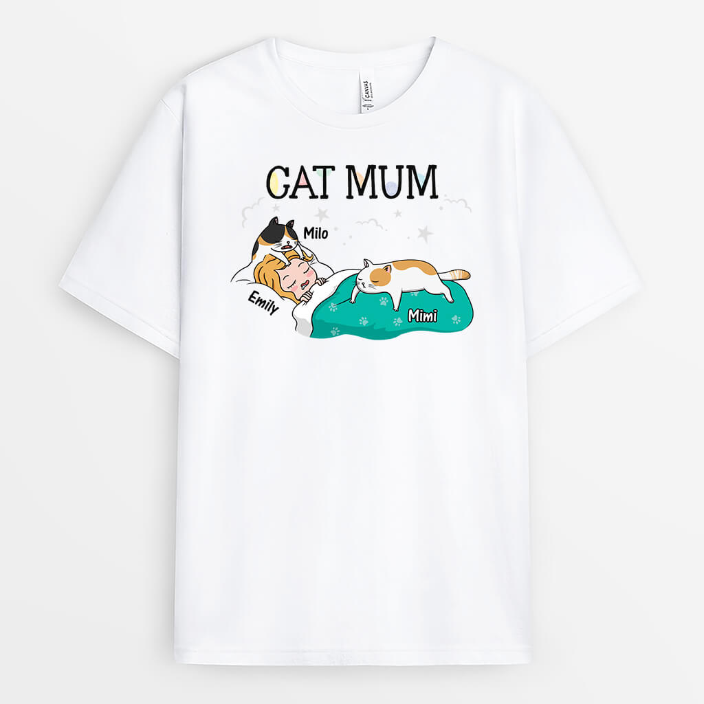 3124AUK1 cat mum sleeping cute t shirt personalised gifts for cat lovers