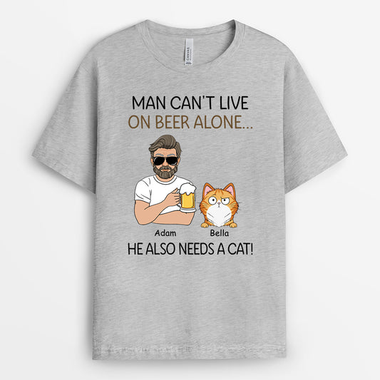 3137AUK1 man cant live on beer alone personalised gift ideas for cat dad