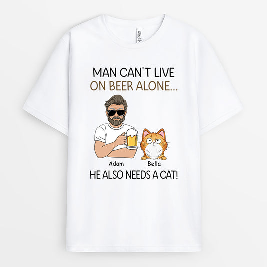 3137AUK2 man cant live on beer alone personalised gift ideas for cat dad