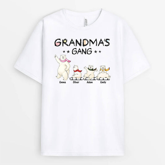 3181AUK1 white dancing bear grandmas gang t shirt personalised presents for grandma