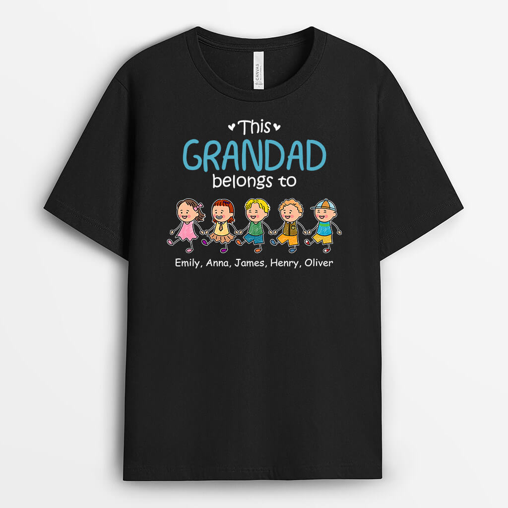 3190AUK1 this grandad belongs to grandkid holding hands personalised t shirt for grandad