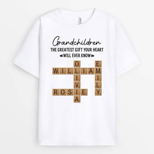 3192AUK2 grandchildren the greatest gift your heart crossword puzzle personalised t shirt for grandma grandad