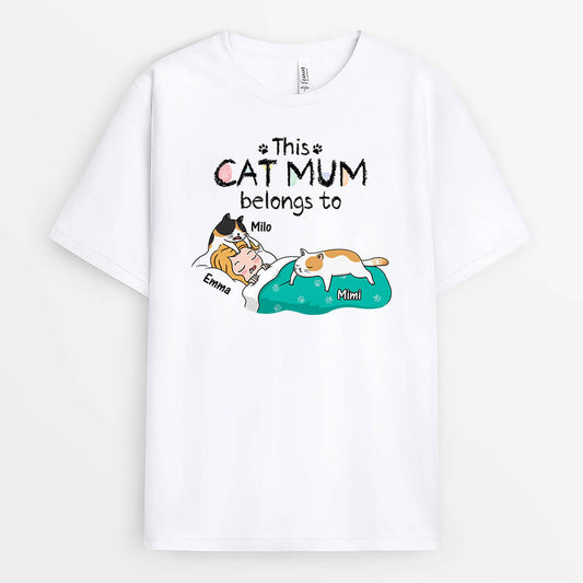 3196AUK1 this cat mum belongs to woman sleeping personalised t shirt for her