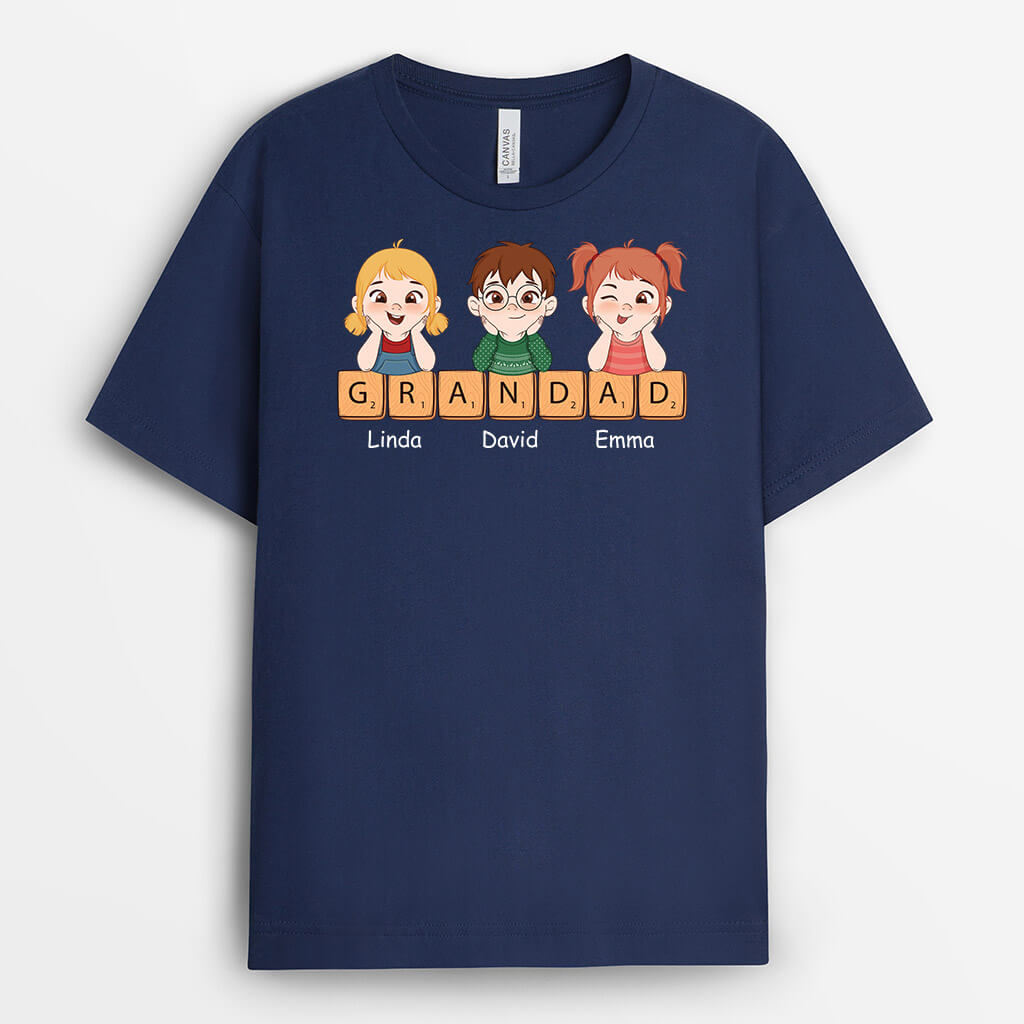 3204AUK1 grandkids name t shirt  personalised presents for grandad