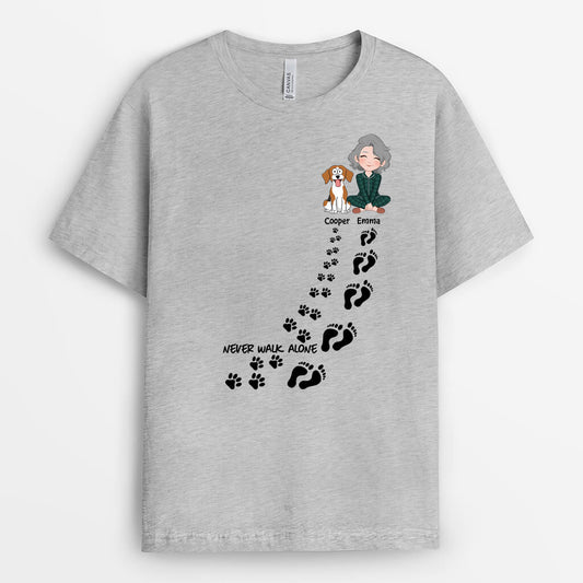 3228AUK2 never walk alone girl and dog customised t shirt for dog lovers uk
