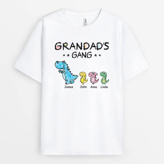 3229AUK1 grandads gang dinosaur t shirt personalised presents for grandad