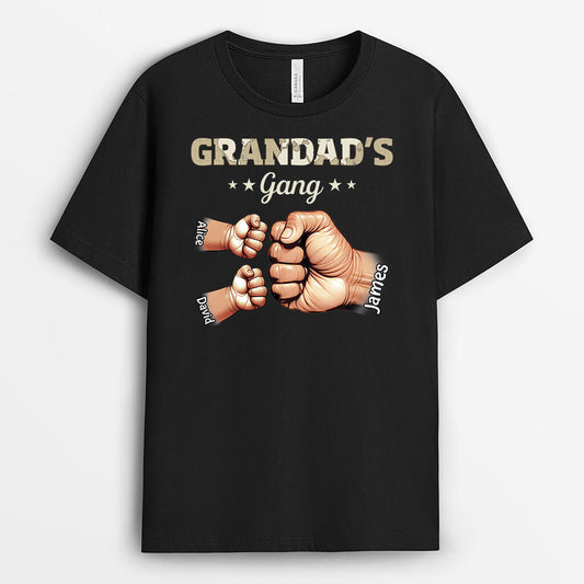 3231AUK1 grandads gang fist bump grandad with kids personalised t shirt for grandad