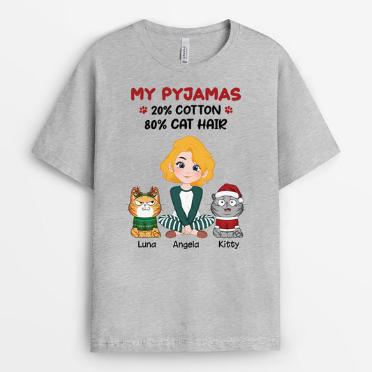 3233AUK1 my pyjamas 20_ cotton 80_ cat hair t shirt custom presents for her