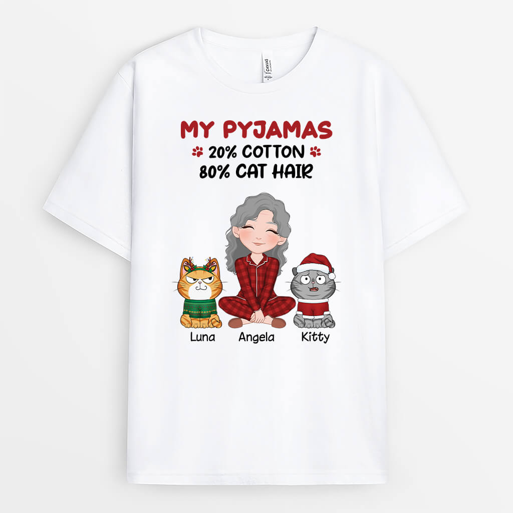 3233AUK2 my pyjamas 20_ cotton 80_ cat hair t shirt custom presents for her