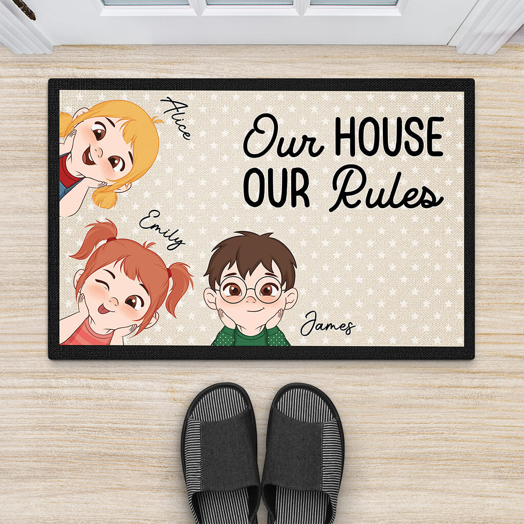 3258DUK2 our house our rules doormat personalised gifts for kids