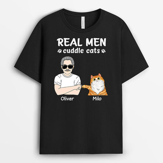 3275AUK1 real man cuddle cats t shirt personalised gifts for male