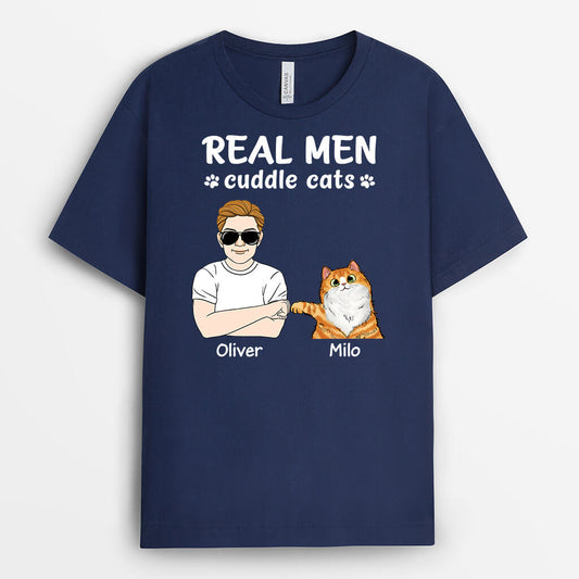 3275AUK2 real man cuddle cats t shirt personalised gifts for male