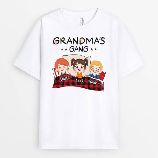 3286AUK1 grandmas gang kids on bed t shirt personalised gift ideas for grandma