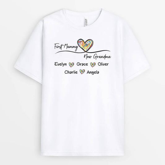 3294AUK1 first mummy now grandma t shirt personalised gifts for grandma
