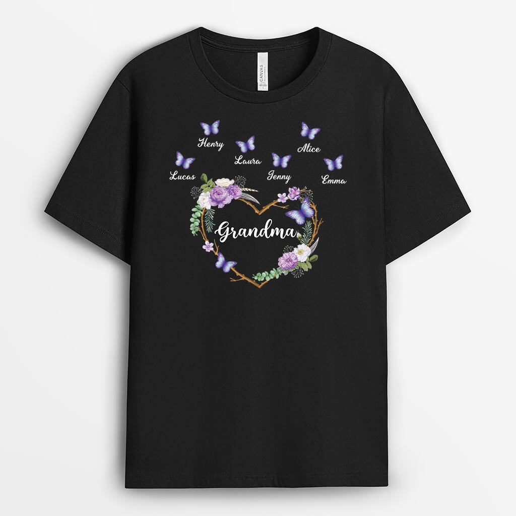 3298AUK1 grandma butterflies t shirt personalised gifts for grandma
