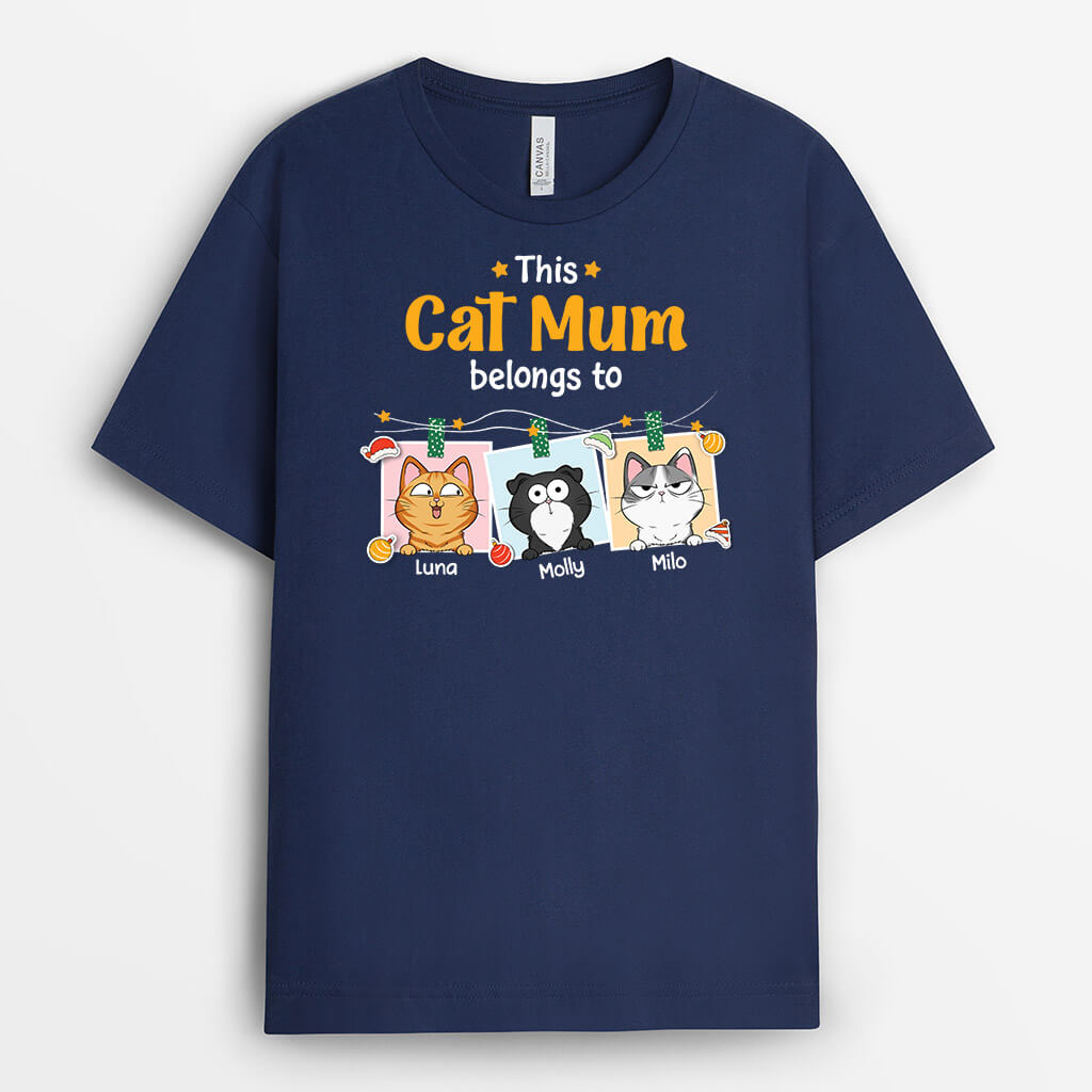 3307AUK1 xmas funny this cat mum belongs to t shirt personalised gifts for cat mum