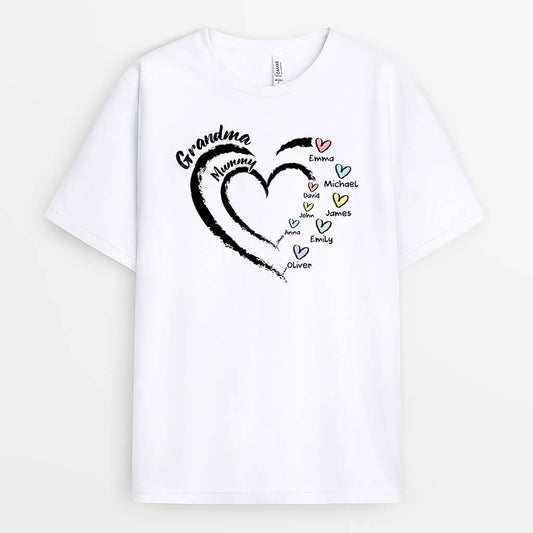 3319AUK1 personalised grandma mummy heart design t shirt personalised gift for grandma and mum