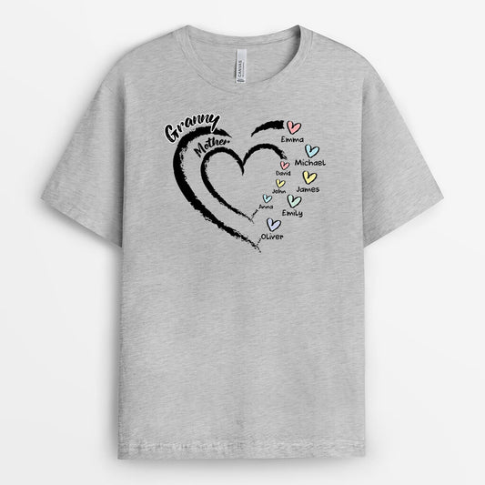 3319AUK2 personalised grandma mummy heart design t shirt personalised gift for grandma and mum