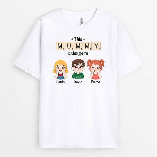 3320AUK1 this grandma mummy belongs to puzzle t shirt personalised gifts for grandma mummy