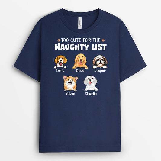3324AUK1 personalised too cute for the naughty list personalised t shirt for dog lovers