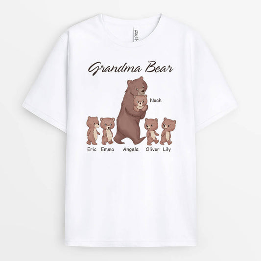 3325AUK1 personalised grandma mum bear white t shirt personalised gifts for yout grandma mum