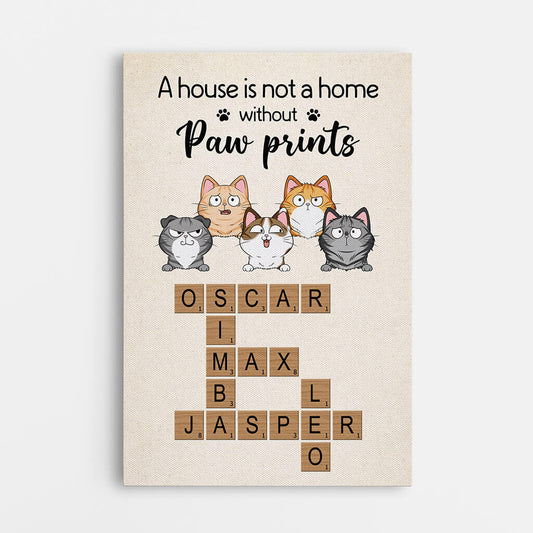 3334CUK1 personalised a house is not a home without paw prints canvas personalised presents for cat lovers