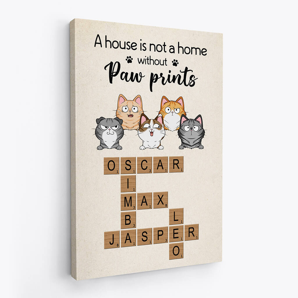 3334CUK2 personalised a house is not a home without paw prints canvas personalised presents for cat lovers