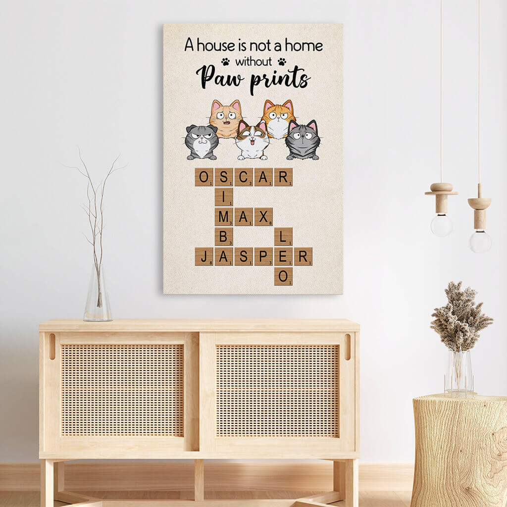 3334CUK3 personalised a house is not a home without paw prints canvas personalised presents for cat lovers