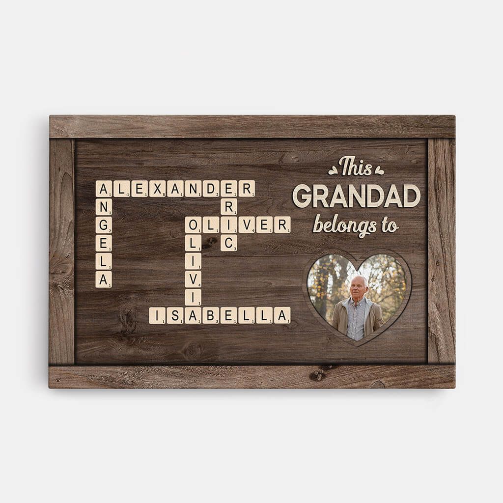 3348CUK1 personalised this grandad belongs to crossword grandkids name canvas personalised gifts for grandad