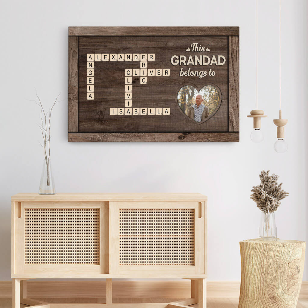 3348CUK3 personalised this grandad belongs to crossword grandkids name canvas personalised gifts for grandad