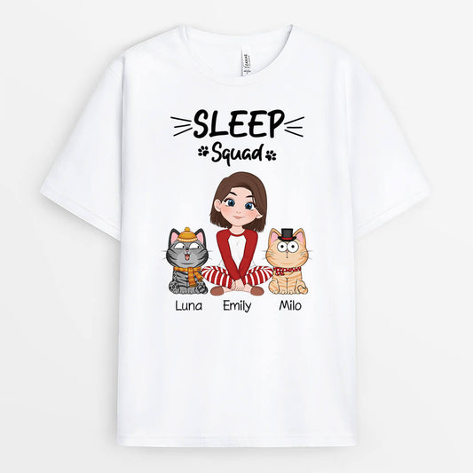 3353AUK1 personalised sleep squad cats t shirt personalised gifts for cat lovers