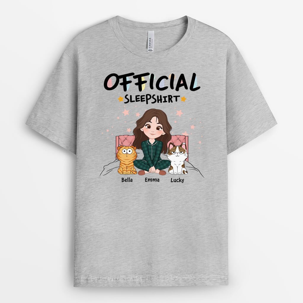3359UK1 official sleepshirt with girl and cats sitting on bed t shirt personalised gifts for cat lovers