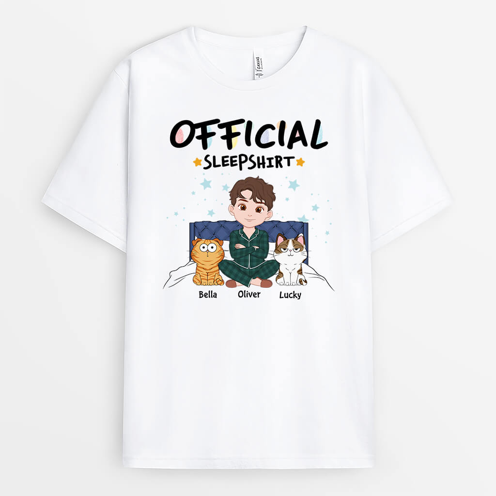 3359UK2 official sleepshirt with girl and cats sitting on bed t shirt personalised gifts for cat lovers