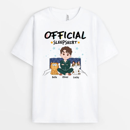 3359UK2 official sleepshirt with girl and cats sitting on bed t shirt personalised gifts for cat lovers