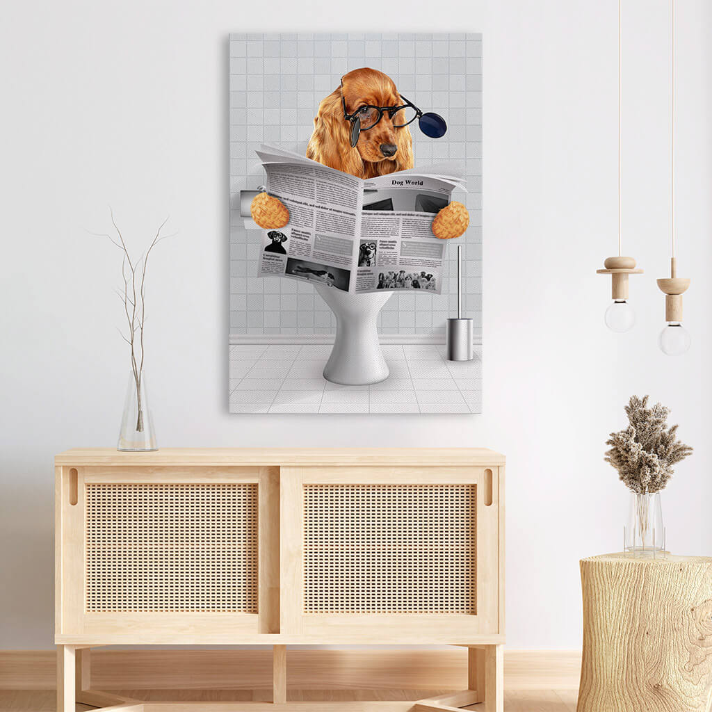 3372CUK3 dog on the toilet reading the newspaper canvas personalised presents for dog owners