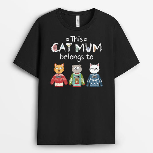 3374AUK1 this cat mum belongs to christmas theme t shirt personalised gifts for her