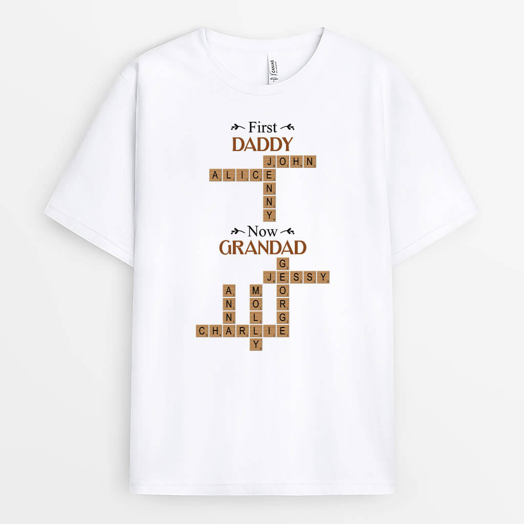 3377AUK1 first daddy now grandad crossword t shirt personalised gifts for your grandad