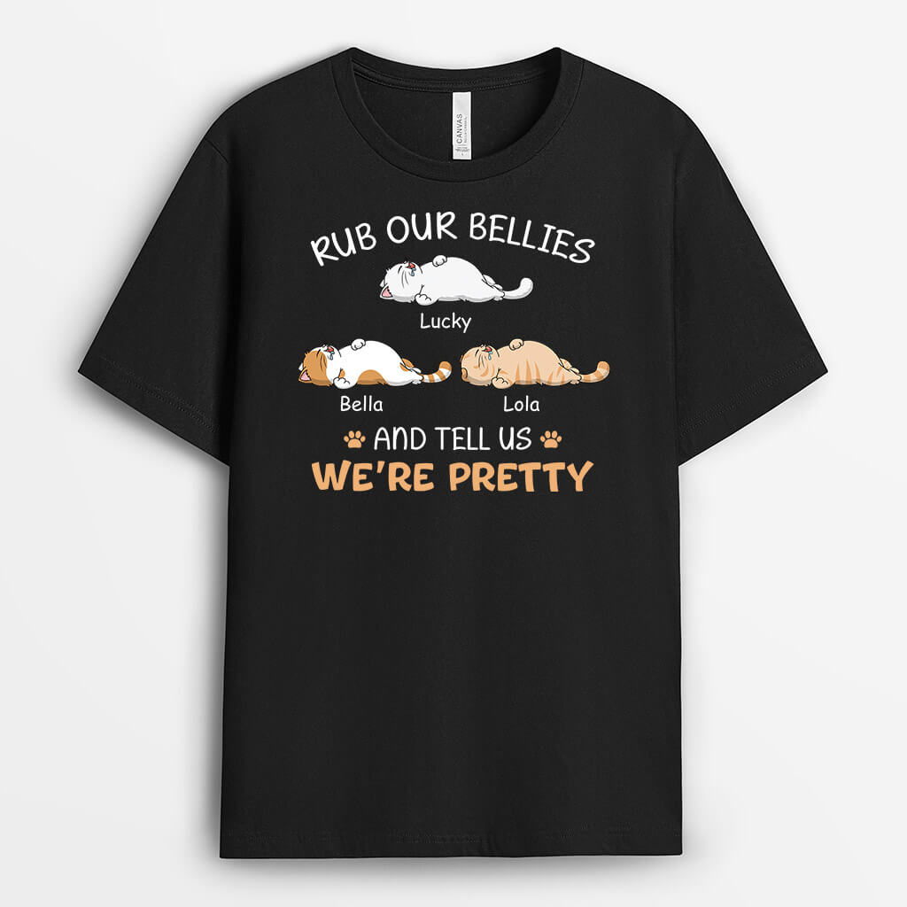 3389AUK1 rub our bellies t shirt personalised gifts for cat lovers